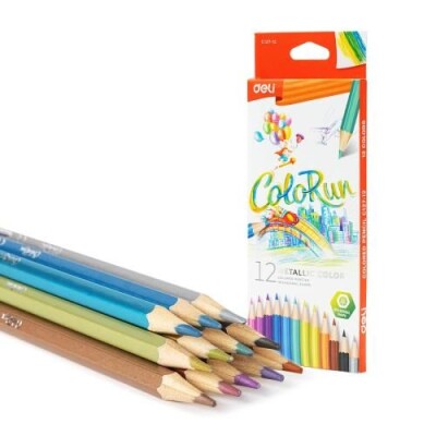 Цветни моливи Deli Colorun EC127-12, 12 цвята, металически