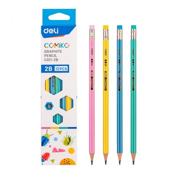 Молив с гума Deli Comiko EC011-2B шестоъгълно тяло, 2B